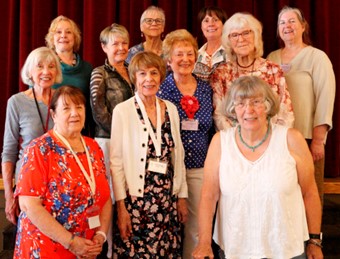 (front row) Bonnie Line, Aldrene Lamb, Judy Monstier, (middle row) Ellen Osborn, Jane Lily, DG Hardy, Sara Edwards, Kris Van Winkle, (back row) Lois Silverbush, Sarah Woolston, and Shelley Krehbiel.